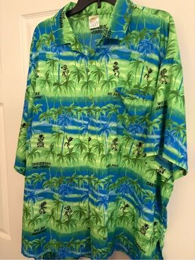 Men's Tropical Palm Print Button-Down Shirt - Green/Blue